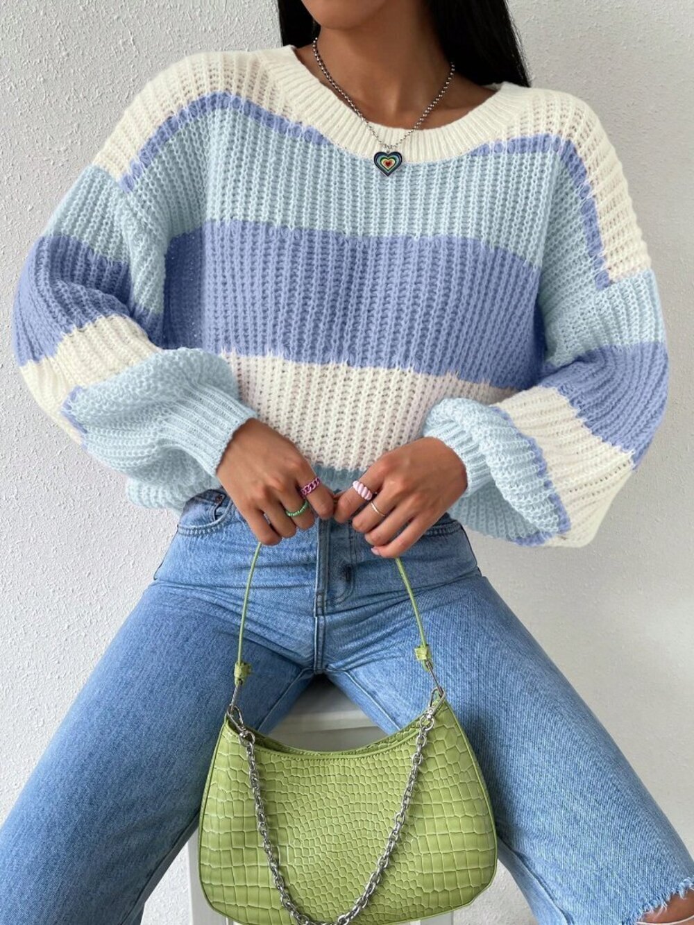 Women's Colorblock Rib-Knit Drop Shoulder Sweater